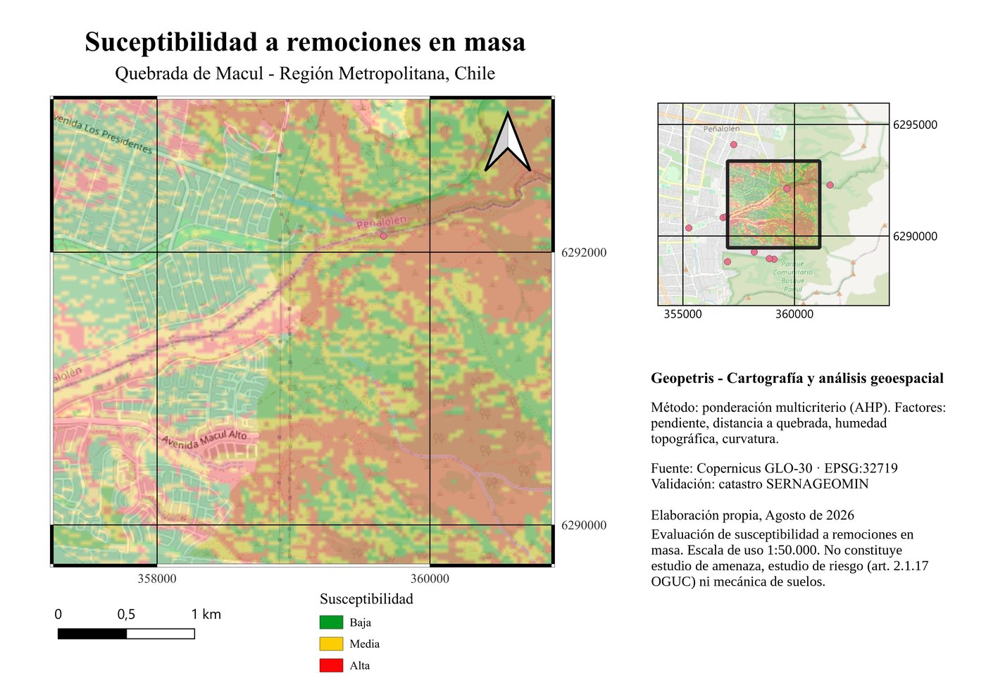 Lámina del estudio de susceptibilidad de la Quebrada de Macul